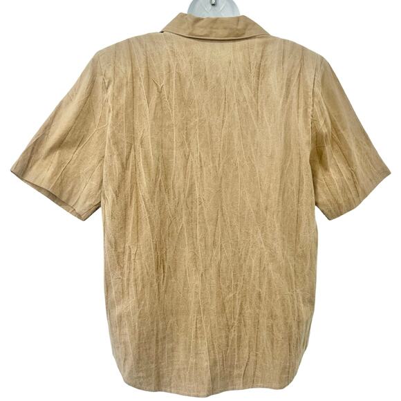 Vintage 90s Brown Floral Striped Short Sleeve Collared Button Down Shirt size M - Picture 7 of 11